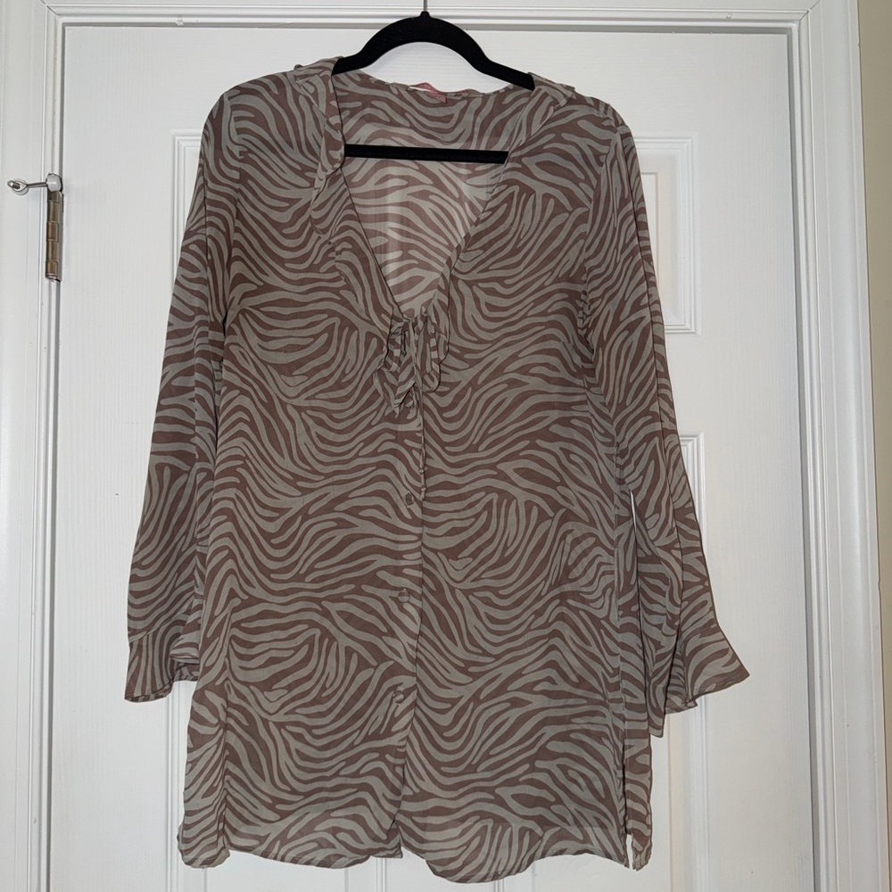 Vintage Y2K Victoria's Secret Zebra Button Up Robe Coverup Summer Swim